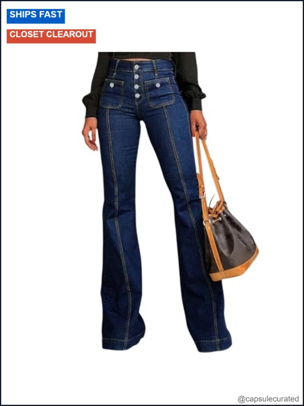 Stretchy Mid Waisted Wide Leg Bell Bottom Jeans Figure Flattering Tummy Control